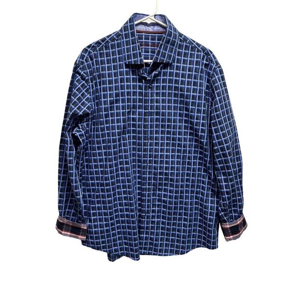 Tasso Elba Shirt Mens L Purple Flip Cuff Button Up Plaid Cotton Dress Preppy - Picture 1 of 8